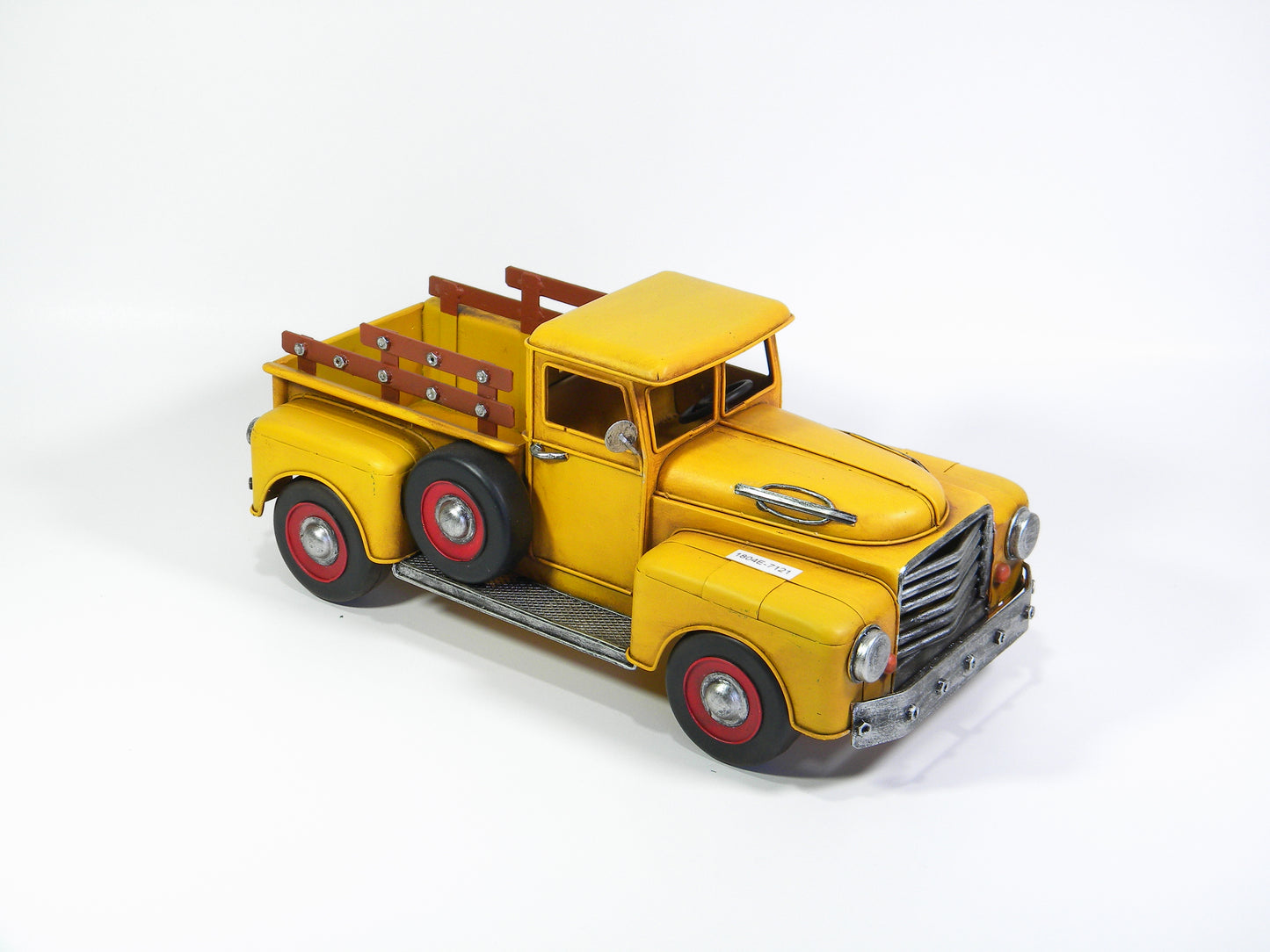Vintage Yellow Farm Truck – Handcrafted Metal Model with Wooden Rails