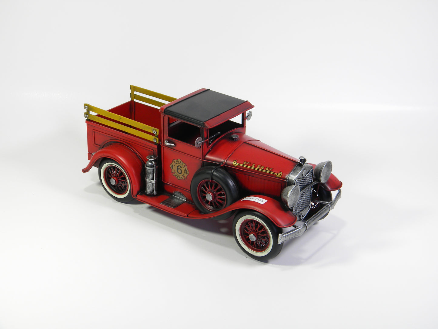 Vintage Red Fire Truck – Handcrafted Metal Model with Wooden Rails