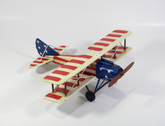 Retro Biplane Model – Handcrafted Metal Aircraft in Red & Blue