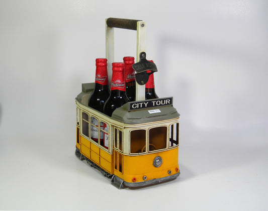Handcrafted Yellow Metal Wine Caddy in Tram Design