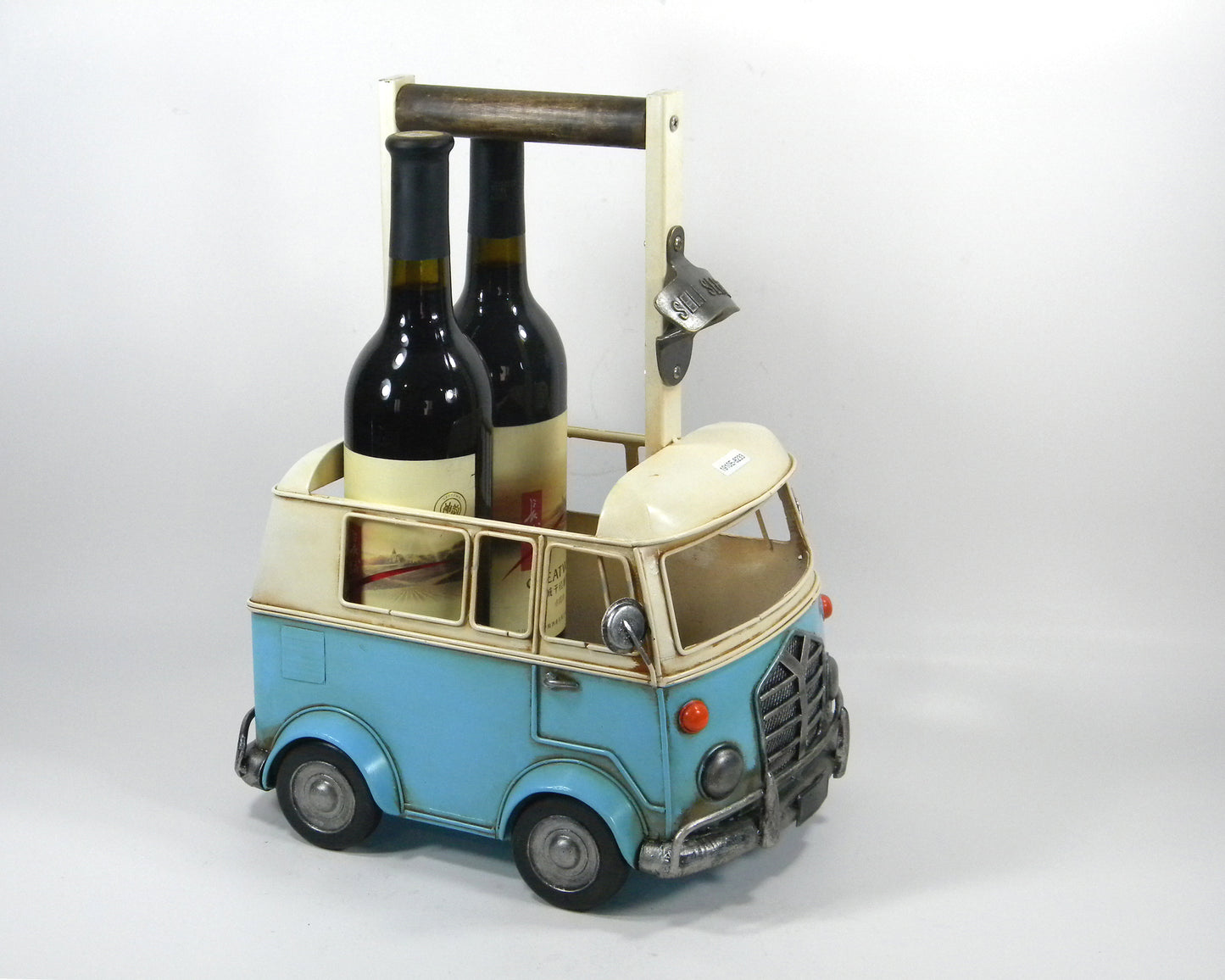 Metal Wine Caddy in Blue Vintage Van Design