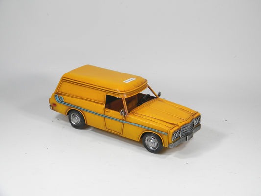 Vintage Yellow Panel Van – Handcrafted Metal Model with Blue Trim