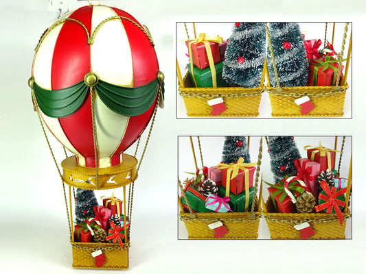 Large Christmas Hot Air Balloon Decoration with Gifts | Vintage Metal & Plastic Display Piece