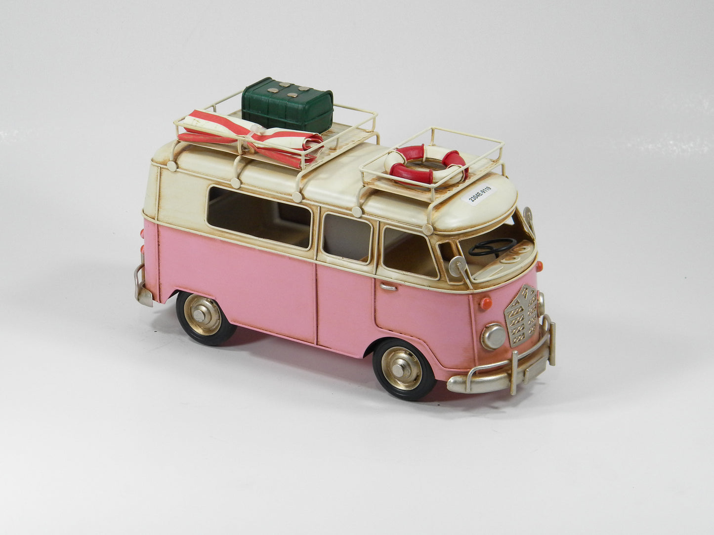 Vintage Pink Kombi Van with Luggage – Handcrafted Metal Model