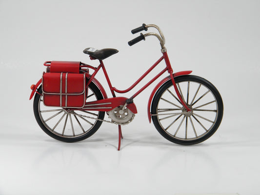 Red Vintage Bicycle with Rear Basket – Handcrafted Metal Decor
