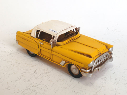 Handmade Vintage Yellow Metal Classic Sedan With White Top