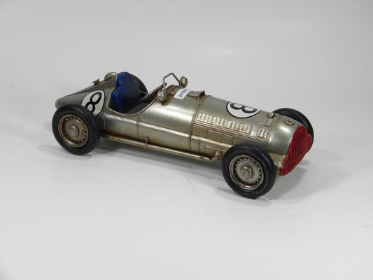 Vintage Silver Metal Racing Car Model – Classic Grand Prix Décor