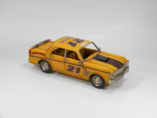 Vintage Yellow Racer Metal Car Model – "Lemon Shark" #21 Collectible