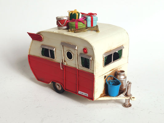 Vintage Christmas Camper Van with Gifts | Retro Holiday Metal Ornament