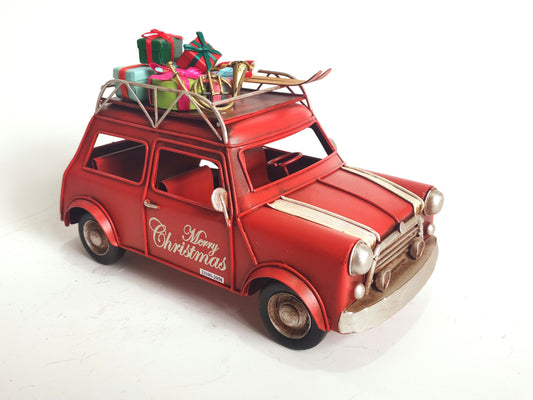 Red Mini Car with Gifts | Vintage Christmas Metal Ornament