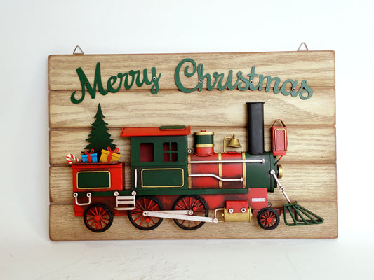 Vintage Christmas Themed Train Wall Decoration with Merry Christmas Text