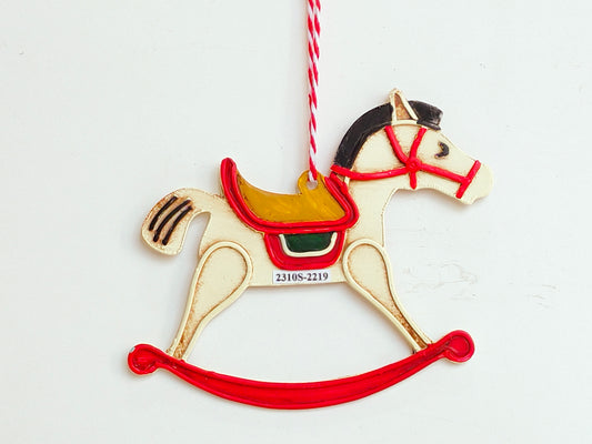 White Vintage Metal Rocking Horse Ornament for Christmas Tree