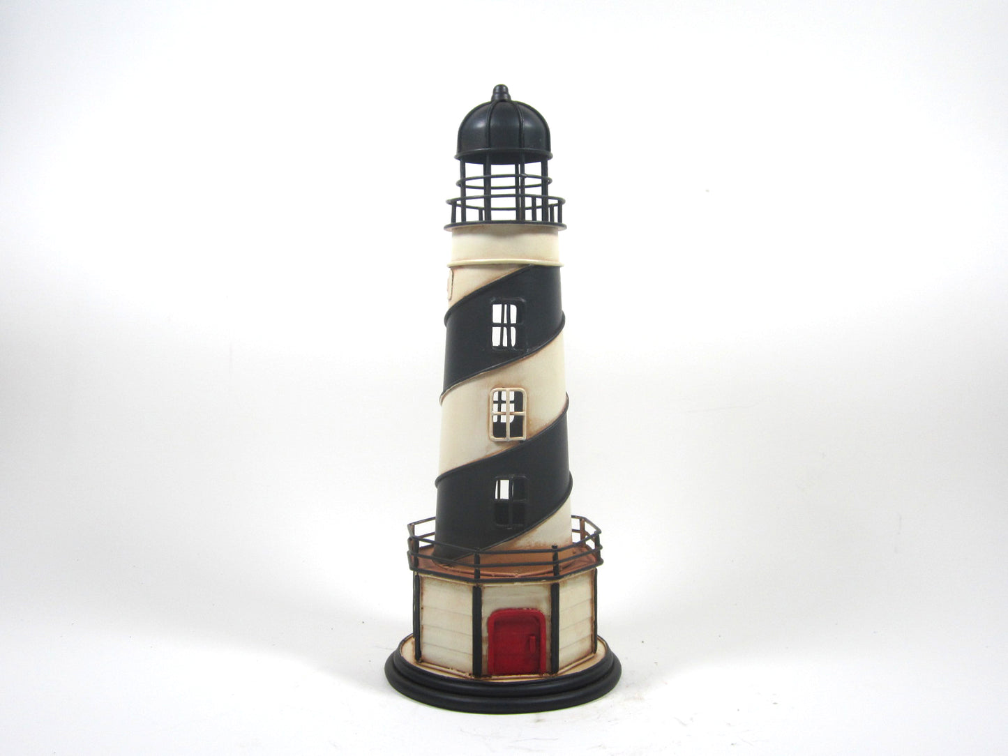 Handmade Black & White Metal Lighthouse Coin Bank – Nautical Coastal Decor