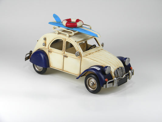 Vintage Cream Metal Car with Surfboards | Classic Beach Day Decor