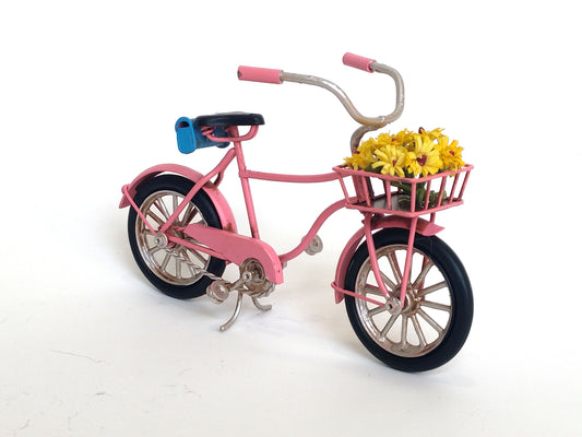 Handmade Pink Metal Bicycle with Flower Basket – Vintage Style Home Décor