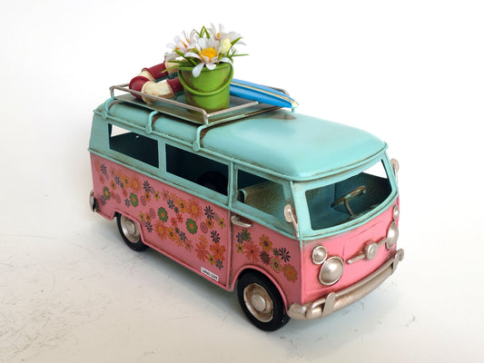 Handmade Vintage Flower Power Bus – Decorative Metal Ornament