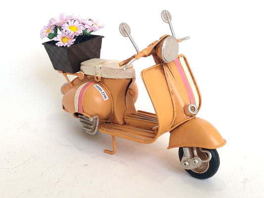 Vintage Decorative Yellow Metal Scooter With Flowers