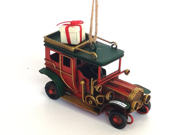 Red Vintage Metal Car Ornament for Christmas Tree