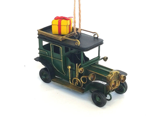 Green Vintage Metal Car Ornament for Christmas Tree