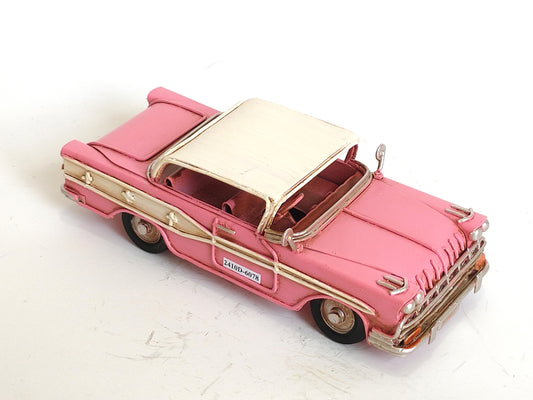 Handmade Vintage Pink Metal Sedan Model Car
