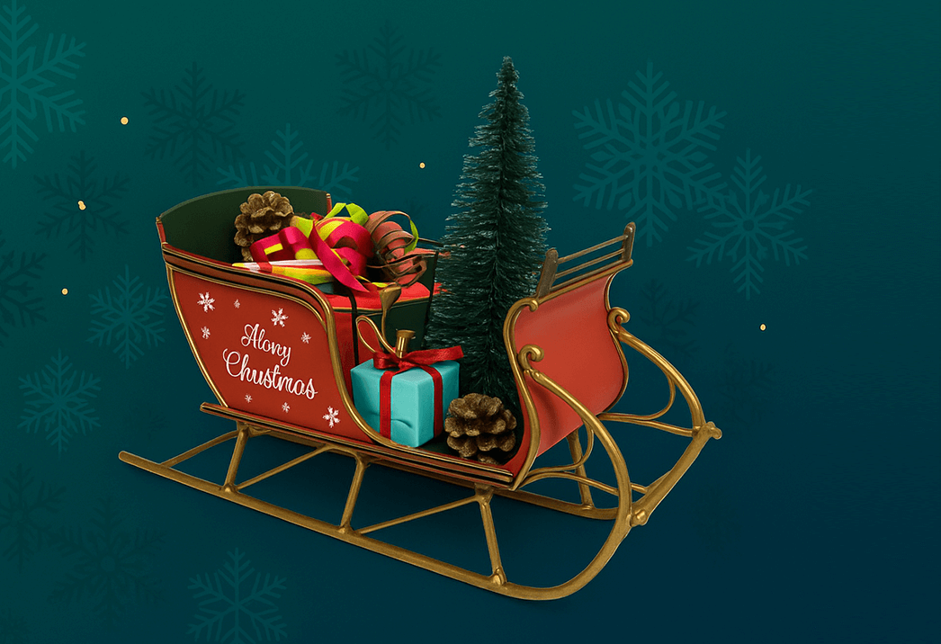 Vintage Metal Santa's Sleigh with Tree and Presents