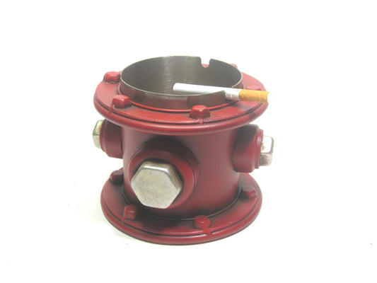 Industrial Pipe Ashtray Red Metal with Bolt Design