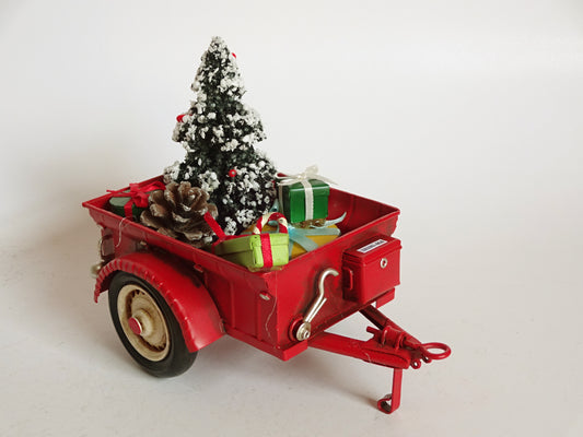 Vintage Red Christmas Trailer with Tree | Metal & Plastic Holiday Decor