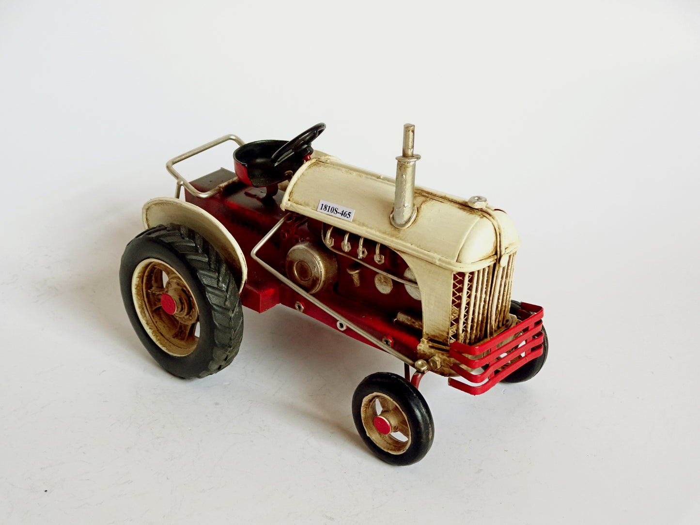 Vintage Cream & Red Farm Tractor | Decorative Metal Model