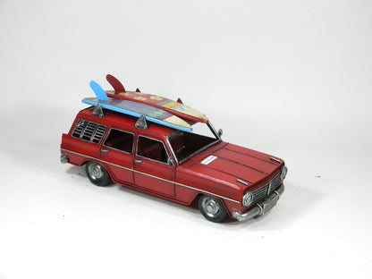 Red Metal Family Car with Roof Rack – Vintage Handcrafted Model