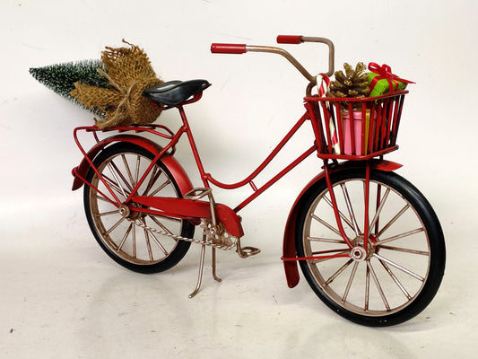 Red Vintage Christmas Bicycle with Gift Baskets | Metal Holiday Decor