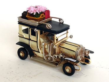 Vintage Town Car with Decoration Green & Cream