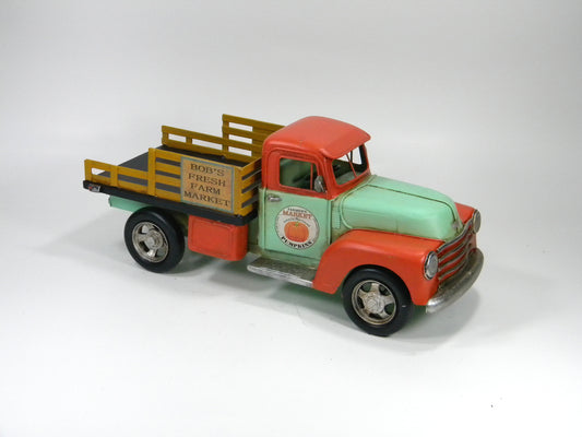 Rustic Red and Green Flatbed Metal Truck – Farmhouse Vintage Display Model