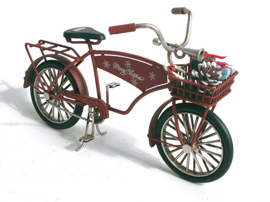 Vintage Christmas Bicycle with Gift Basket | Red Metal Holiday Decor