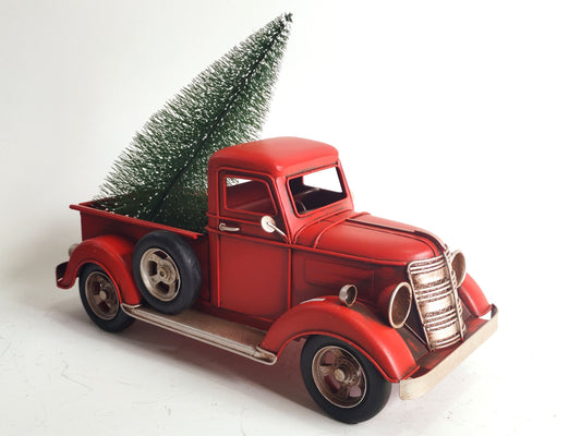 Handmade Red Vintage Christmas Truck with Gifts – Metal & Plastic