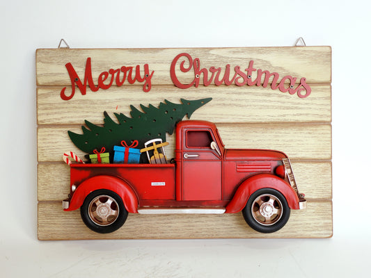 Handmade Wall Hanging Red Truck Christmas Decoration – Metal & MDF Christmas Decoration