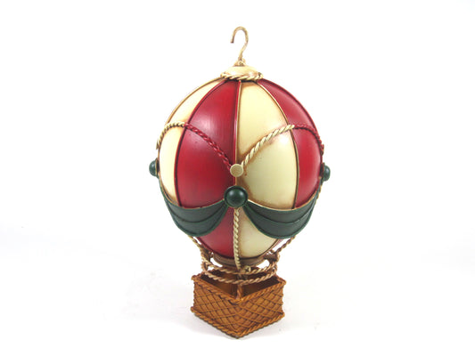 Handmade Vintage Hot Air Balloon Metal Ornament – Red and Cream Decor