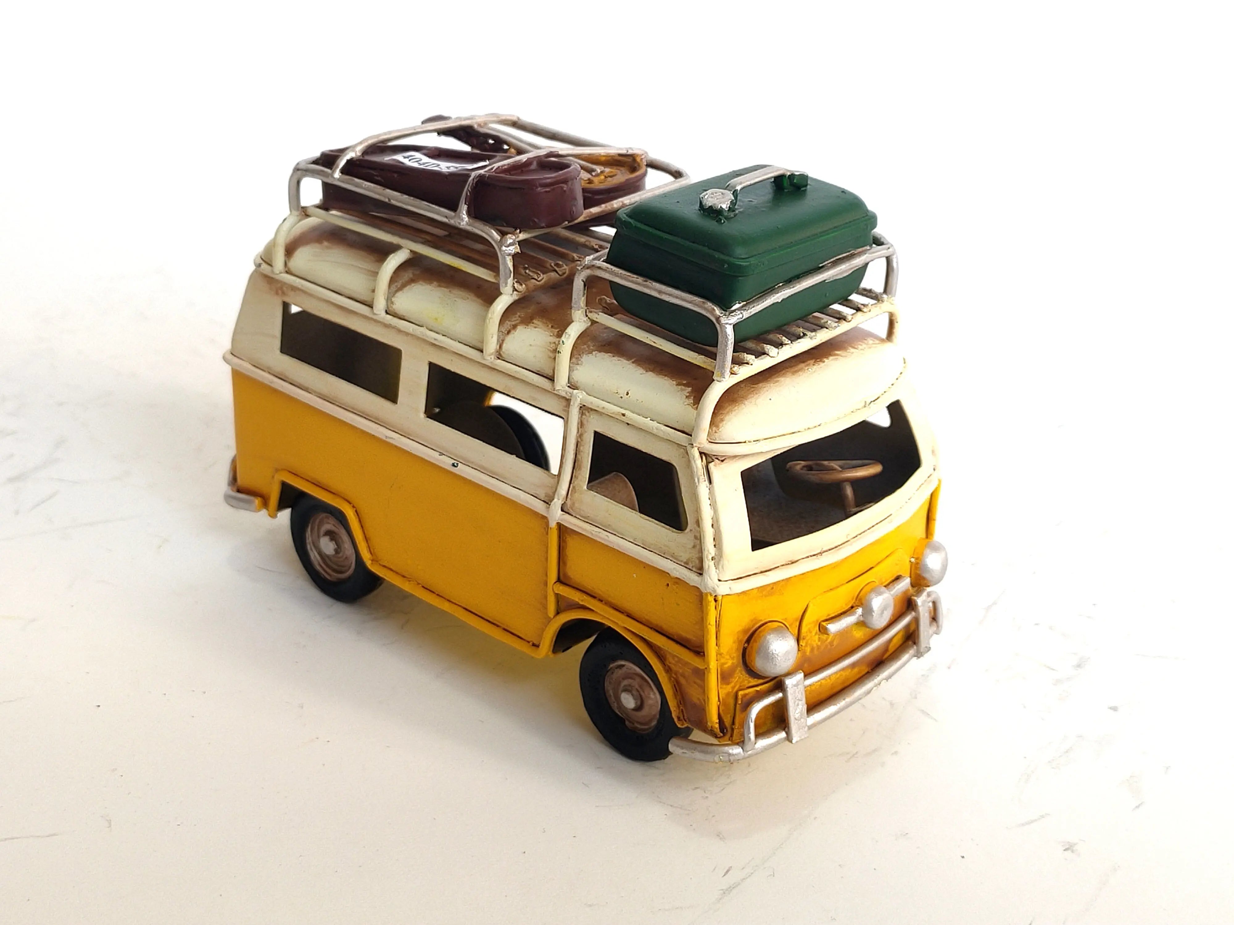 Vintage Yellow Metal Kombi Van Ornament