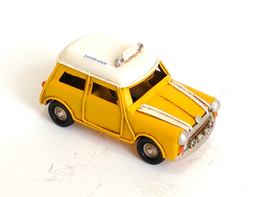 Classic Vintage Mini Cooper Metal Taxi Edition - Yellow & Blue
