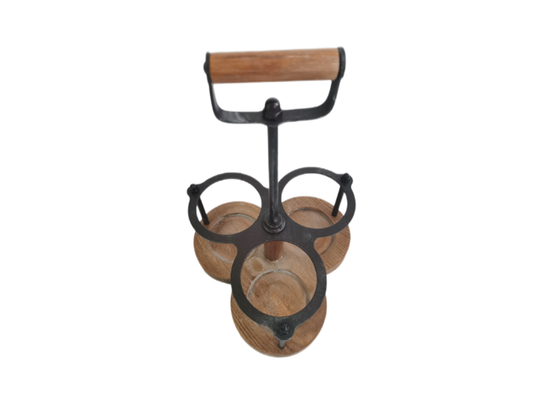 Rustic Wood & Iron Wine Holder / Flatware Caddy 3 Slot